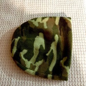 Camo reversible beanie green camo one side black and green stripes other side